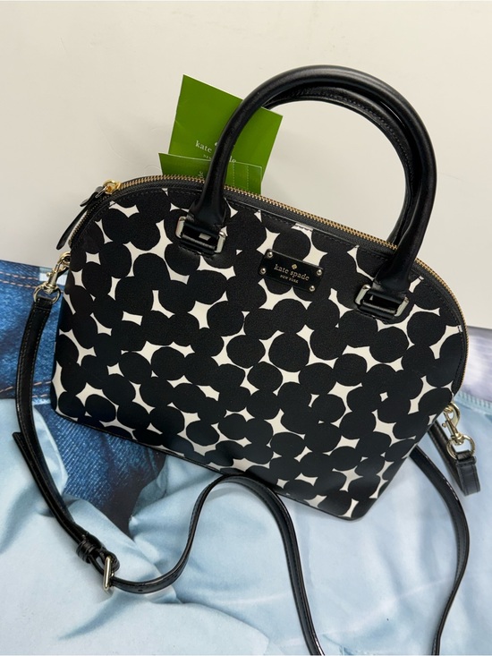 kate spade Handbags - (new+tag) Kate Spade Leather Carli Polka Dot Black White Graphic Dome Satchel